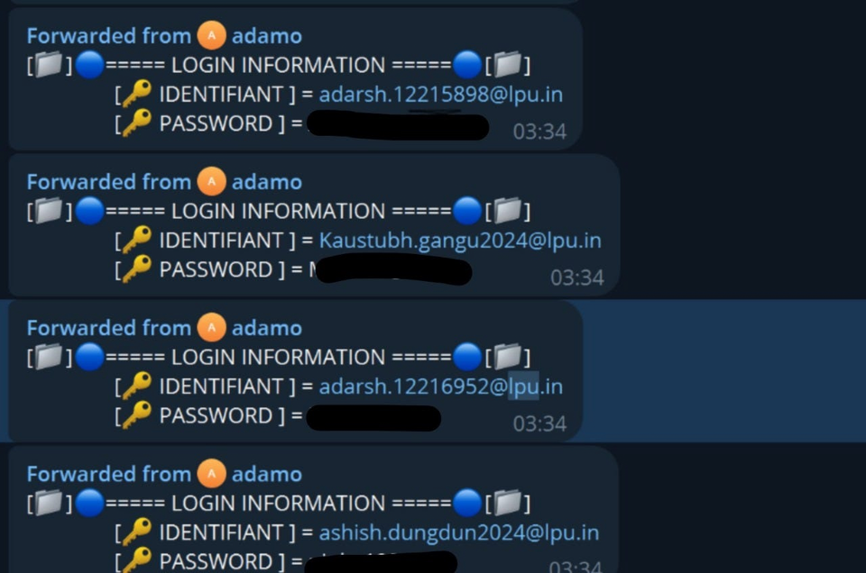 Telegram C2 bot receiving stolen credentials in real time