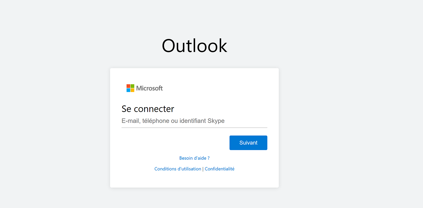 Fake Outlook login page - French localization