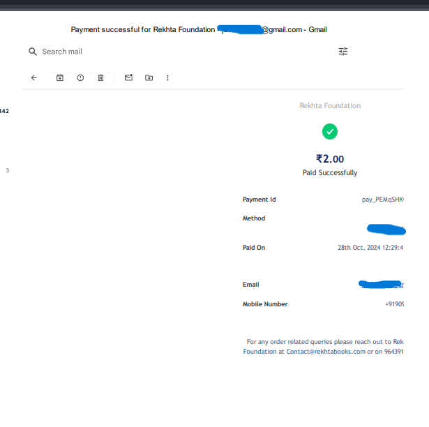 Payment confirmation showing INR 2 paid successfully